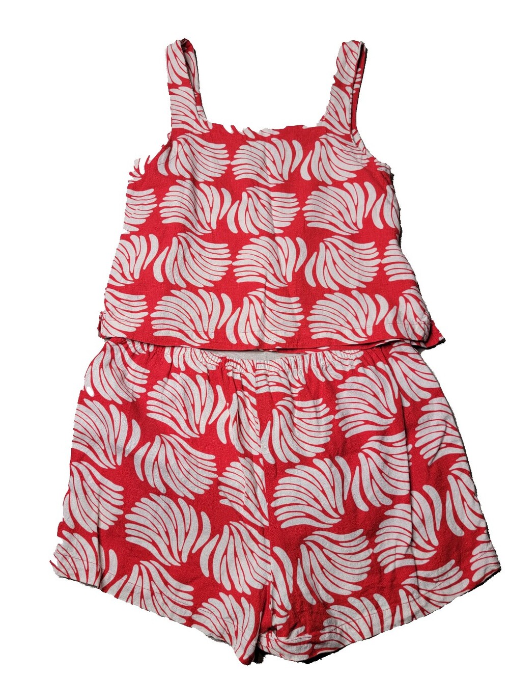 A New Day Linen Blend Matching Set Crop Top Shorts Red White Size M / L Beachy